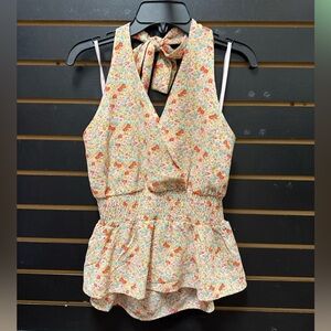 NWT Monteau Floral Halter Peplum Tank Top Size L